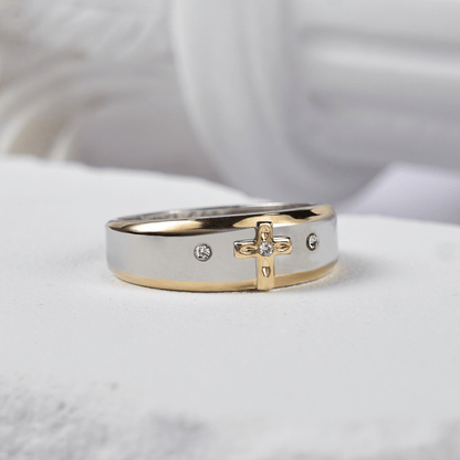 Modern Style Two-tone Gold Cross Alloy Ring-With God All Things Are Possible