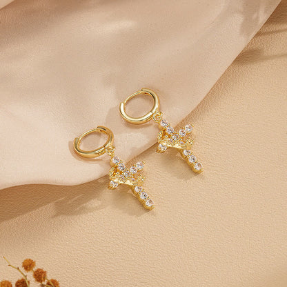 Modern Crowned in Faith Cross Necklace, Earrings