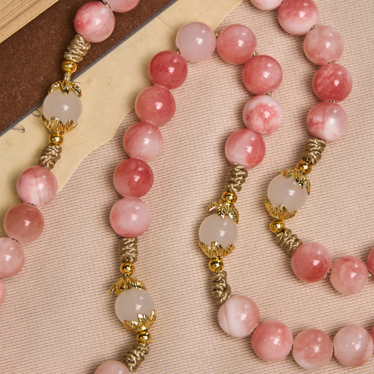 FREE Today: Handmade Pink Persian Jade Rosary with Brass Crucifix and Our Lady Charm