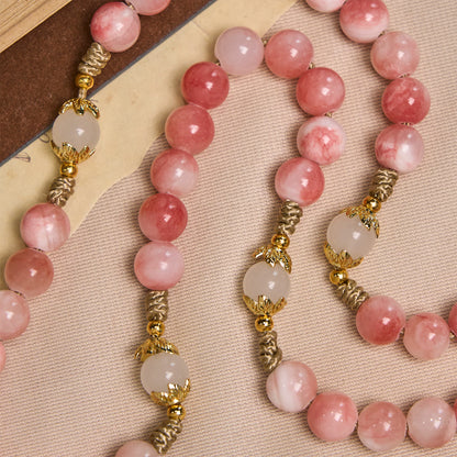 FREE Today: Handmade Pink Persian Jade Rosary with Brass Crucifix and Our Lady Charm