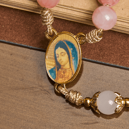 FREE Today: Handmade Pink Persian Jade Rosary with Brass Crucifix and Our Lady Charm