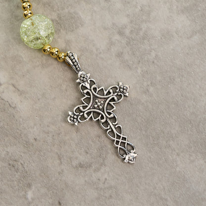 Miraculous Medal & Celtic Cross of 8 mm Round Multicolor Glass Alloy Chain Rosary