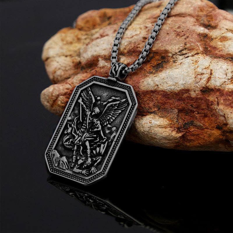 Classic Style St. Michael the Archangel Protection Stainless Steel Pendant Necklace