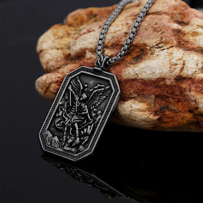 Classic Style St. Michael the Archangel Protection Stainless Steel Pendant Necklace