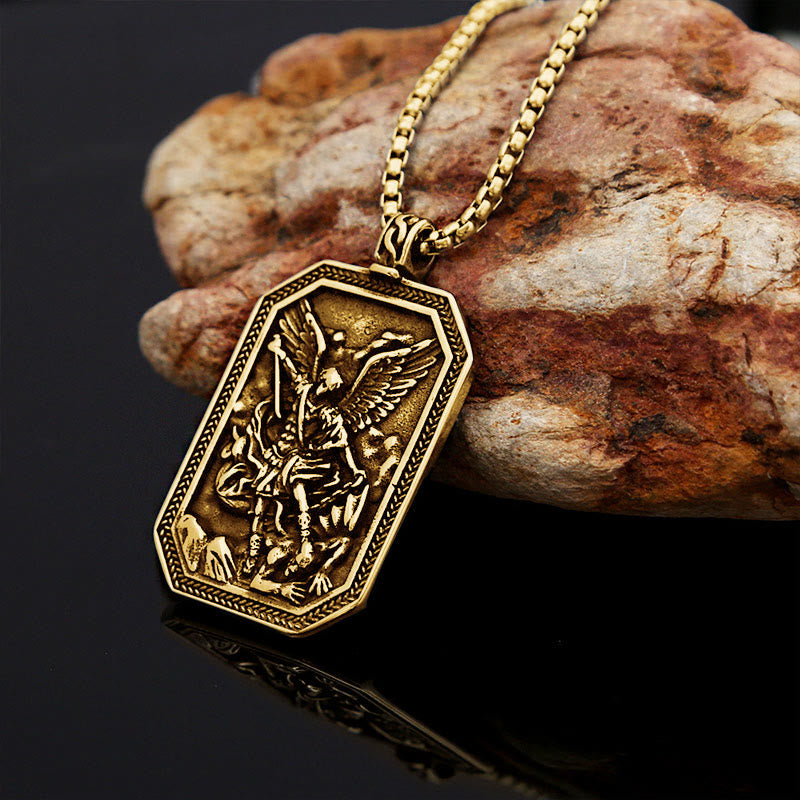 Classic Style St. Michael the Archangel Protection Stainless Steel Pendant Necklace