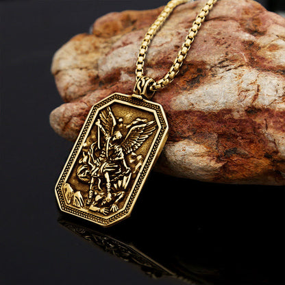 Classic Style St. Michael the Archangel Protection Stainless Steel Pendant Necklace