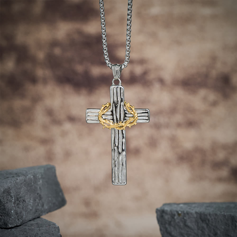 Jesus Crown Of Thorns Cross Sacred Protection Pendant Necklace