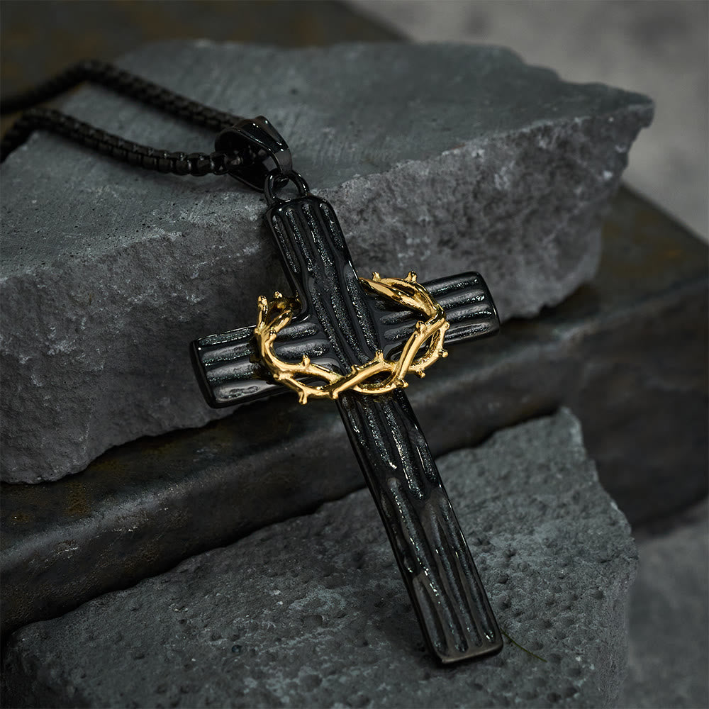 Jesus Crown Of Thorns Cross Sacred Protection Pendant Necklace