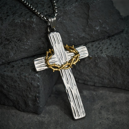 Jesus Crown Of Thorns Cross Sacred Protection Pendant Necklace