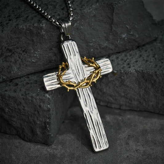 Jesus Crown Of Thorns Cross Sacred Protection Pendant Necklace