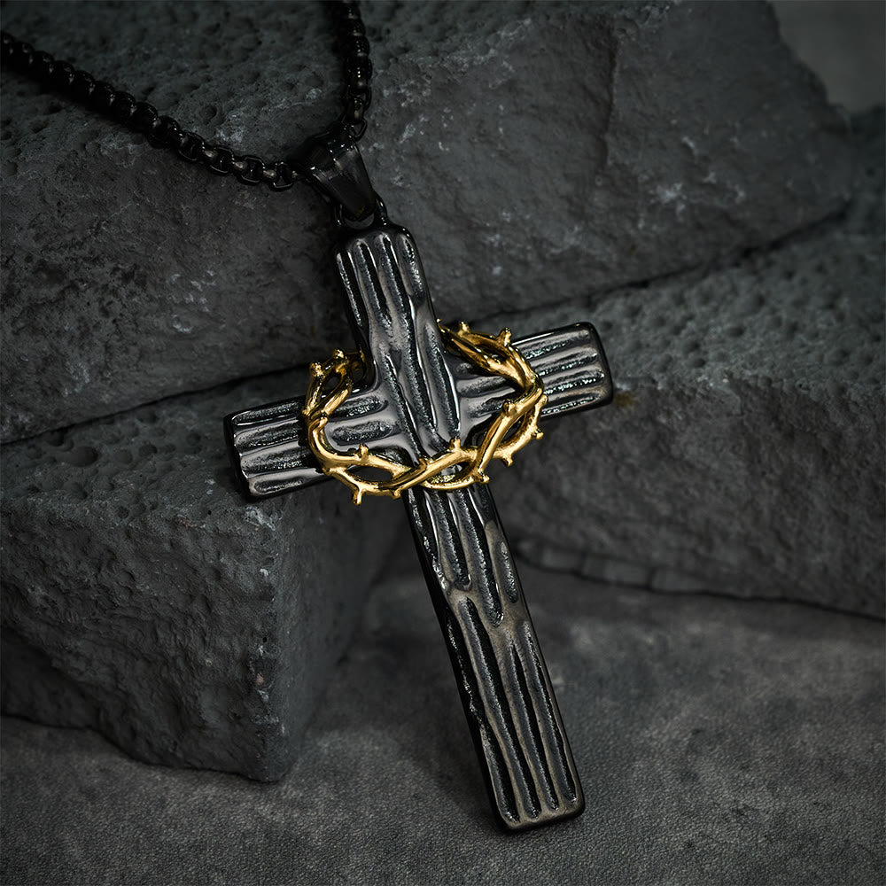 Jesus Crown Of Thorns Cross Sacred Protection Pendant Necklace