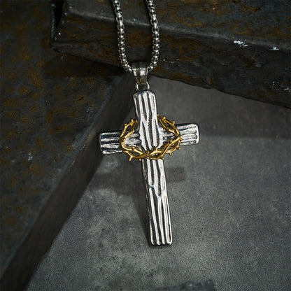 Jesus Crown Of Thorns Cross Sacred Protection Pendant Necklace