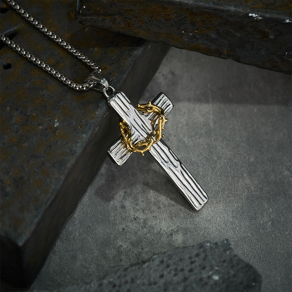 Jesus Crown Of Thorns Cross Sacred Protection Pendant Necklace