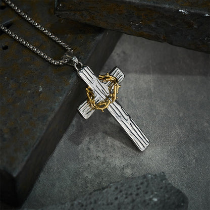 Jesus Crown Of Thorns Cross Sacred Protection Pendant Necklace