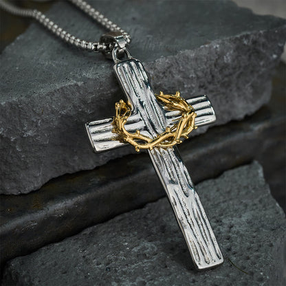 Jesus Crown Of Thorns Cross Sacred Protection Pendant Necklace