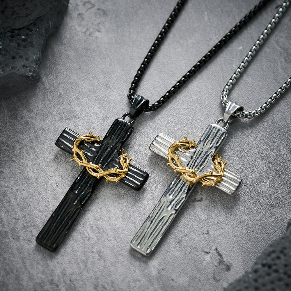 Jesus Crown Of Thorns Cross Sacred Protection Pendant Necklace