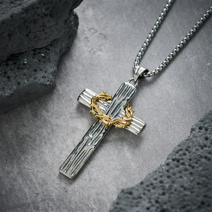 Jesus Crown Of Thorns Cross Sacred Protection Pendant Necklace