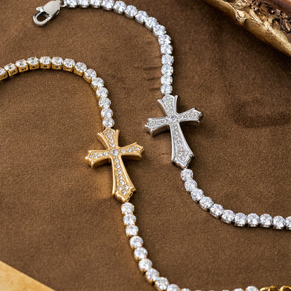 2-Color Elegant Zircon-Encrusted Cross Bracelet: A Symbol of Divine Grace & Elegance