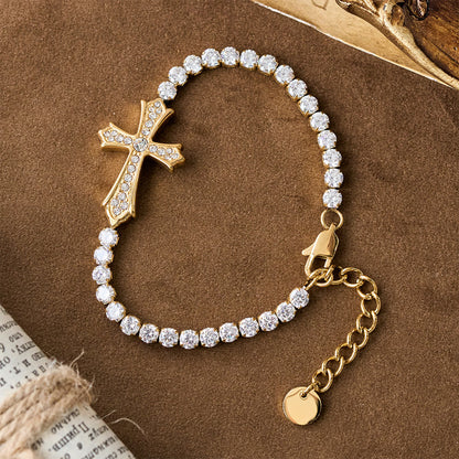 2-Color Elegant Zircon-Encrusted Cross Bracelet: A Symbol of Divine Grace & Elegance