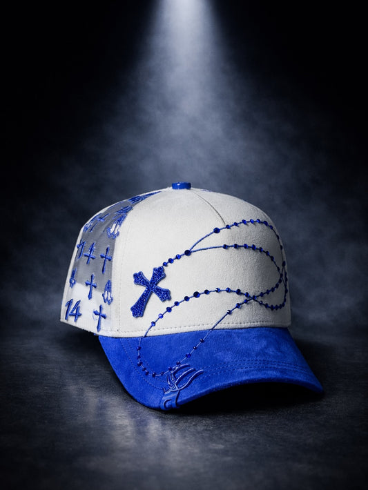 Bible Long Chain White Blue Cap