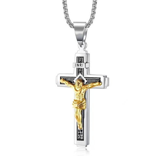Mens Cross Pendant Necklace Catholic