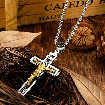 Mens Cross Pendant Necklace Catholic