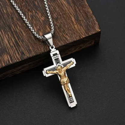 Mens Cross Pendant Necklace Catholic
