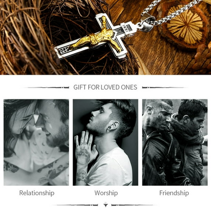 Mens Cross Pendant Necklace Catholic