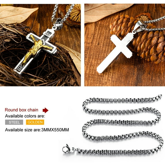 Mens Cross Pendant Necklace Catholic