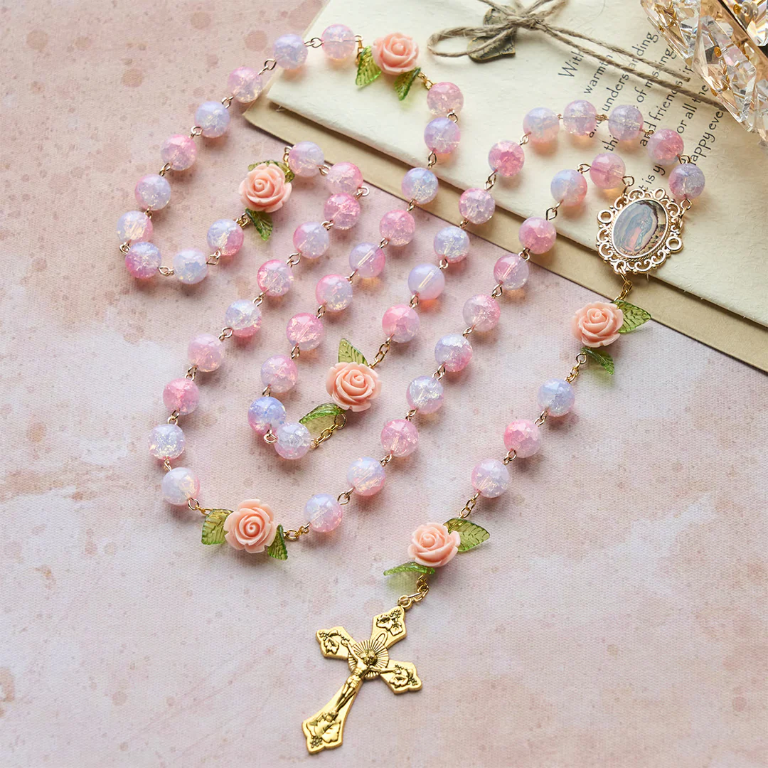 FREE Today: Virgin Mary with Rose-Accented Rosary: Timeless Faith & Floral Faith Symbol