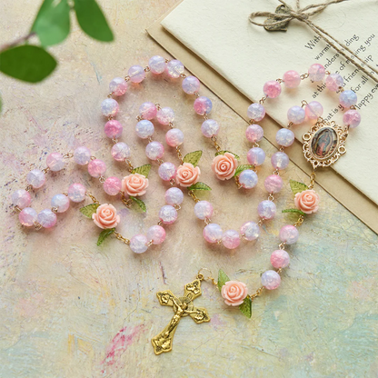 FREE Today: Virgin Mary with Rose-Accented Rosary: Timeless Faith & Floral Faith Symbol
