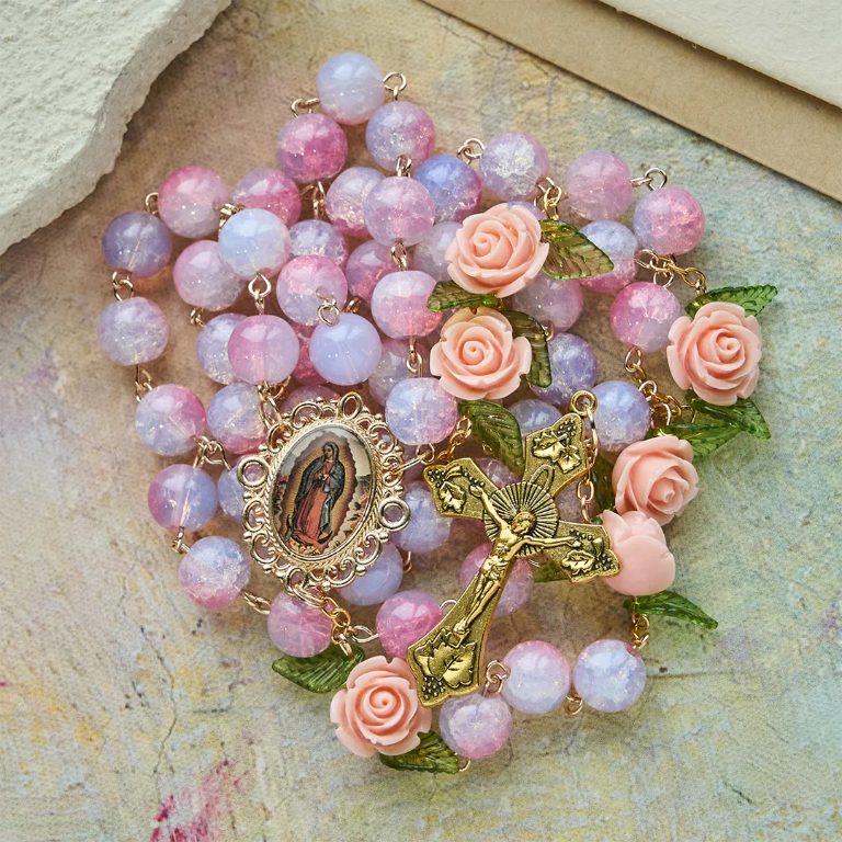 FREE Today: Virgin Mary with Rose-Accented Rosary: Timeless Faith & Floral Faith Symbol
