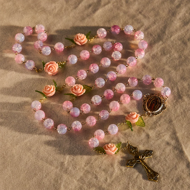 FREE Today: Virgin Mary with Rose-Accented Rosary: Timeless Faith & Floral Faith Symbol