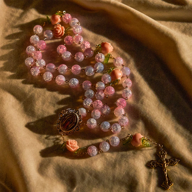 FREE Today: Virgin Mary with Rose-Accented Rosary: Timeless Faith & Floral Faith Symbol