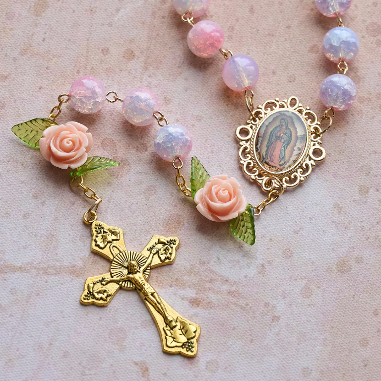 FREE Today: Virgin Mary with Rose-Accented Rosary: Timeless Faith & Floral Faith Symbol