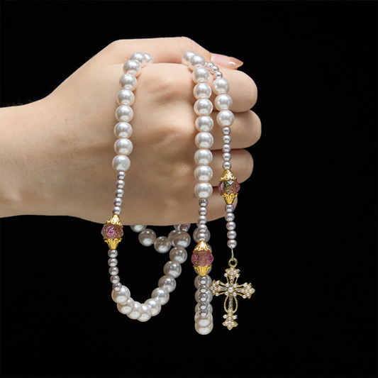 Ivory & Pink Rose Beads Guadalupe Rosary: Sacred Vintage Elegance