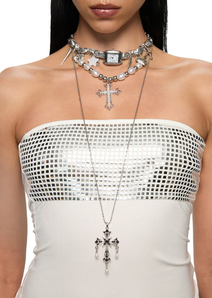 Vintage Pearl Cross Necklace