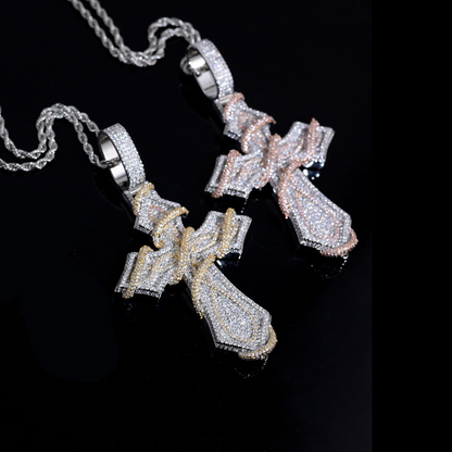 Iced Out Two-tone Thorn Cross Pendant