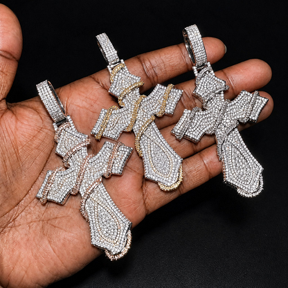 Iced Out Two-tone Thorn Cross Pendant