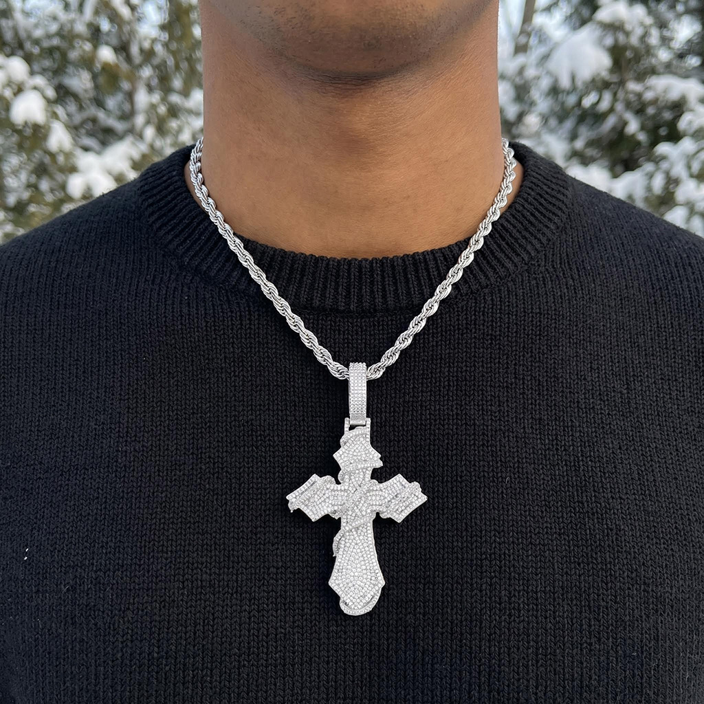 Iced Out Two-tone Thorn Cross Pendant