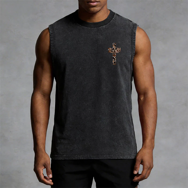 I Can Do All Things Through Christ Camo Cross Washed Tank Top