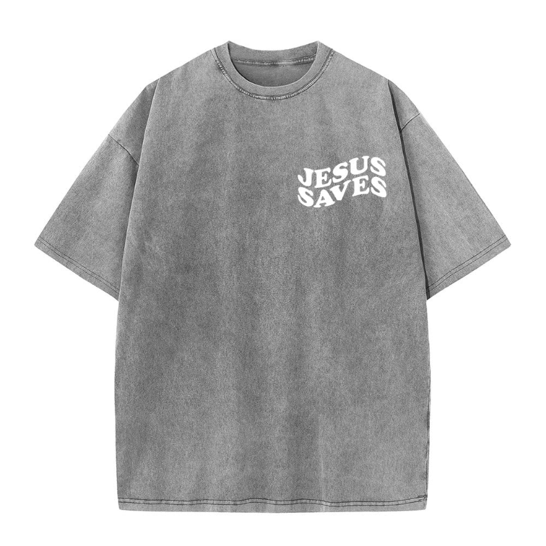 Jesus Saves Cross Graphic Unisex Washed T-Shirt
