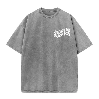 Jesus Saves Cross Graphic Unisex Washed T-Shirt