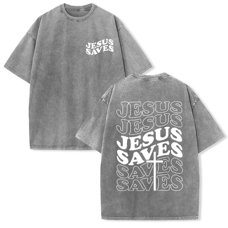 Jesus Saves Cross Graphic Unisex Washed T-Shirt