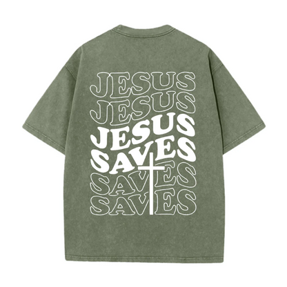 Jesus Saves Cross Graphic Unisex Washed T-Shirt