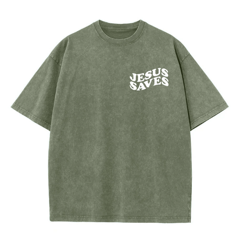Jesus Saves Cross Graphic Unisex Washed T-Shirt