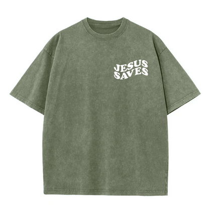 Jesus Saves Cross Graphic Unisex Washed T-Shirt