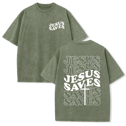 Jesus Saves Cross Graphic Unisex Washed T-Shirt