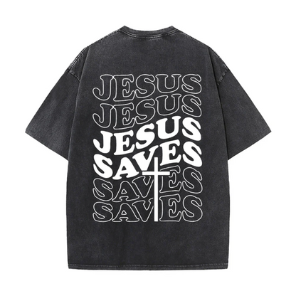 Jesus Saves Cross Graphic Unisex Washed T-Shirt
