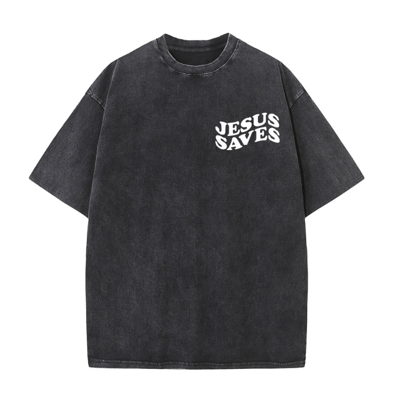 Jesus Saves Cross Graphic Unisex Washed T-Shirt
